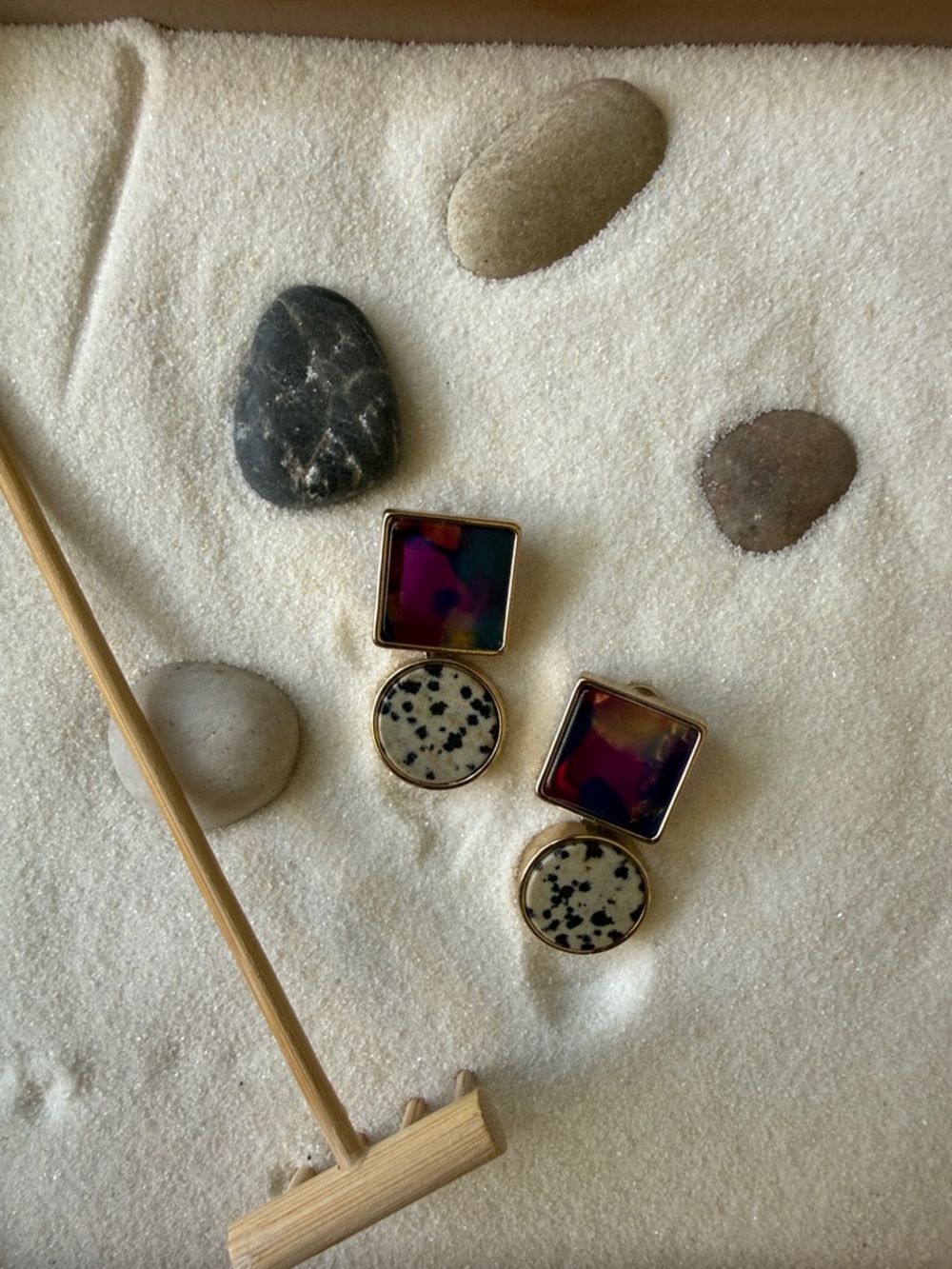 Gold-Tone Multicolor & Dalmatian Jasper Drop Earrings